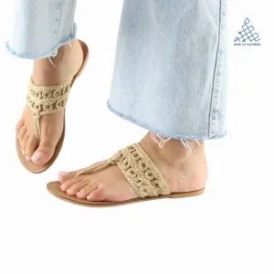 Natural Weave T-Strap Flats (Beige)