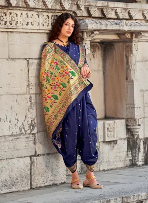 Navy Blue Embellished Banarasi Silk Saree