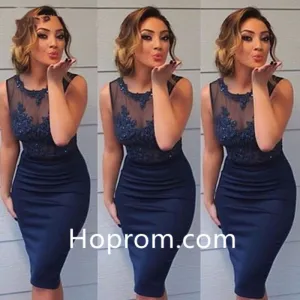 Navy Blue Short Sheer Tulle Appliques Beaded Tank Sexy Party Dresses