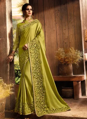 Neon Green With Multi Embroidered Pallu Traditional Saree
