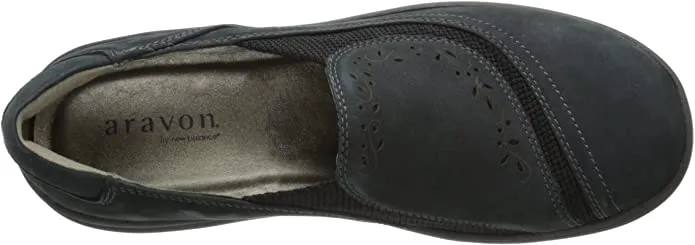 New in box! Aravon Women's Revsolace Loafers, Soft nubuck upper with laser cut-out detailing. Slip-on design, Black, Sz 8 Wide! Retails $140 