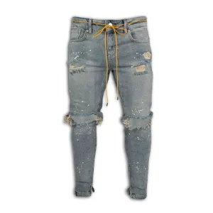 New Skinny Comfy Pencil Pants Mid Waisted Men's Ripped Jeans