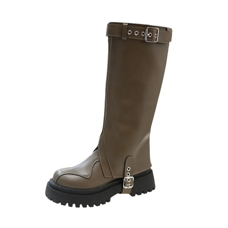 New Thick Bottom Two-way Belt Buckle High Leg Boot