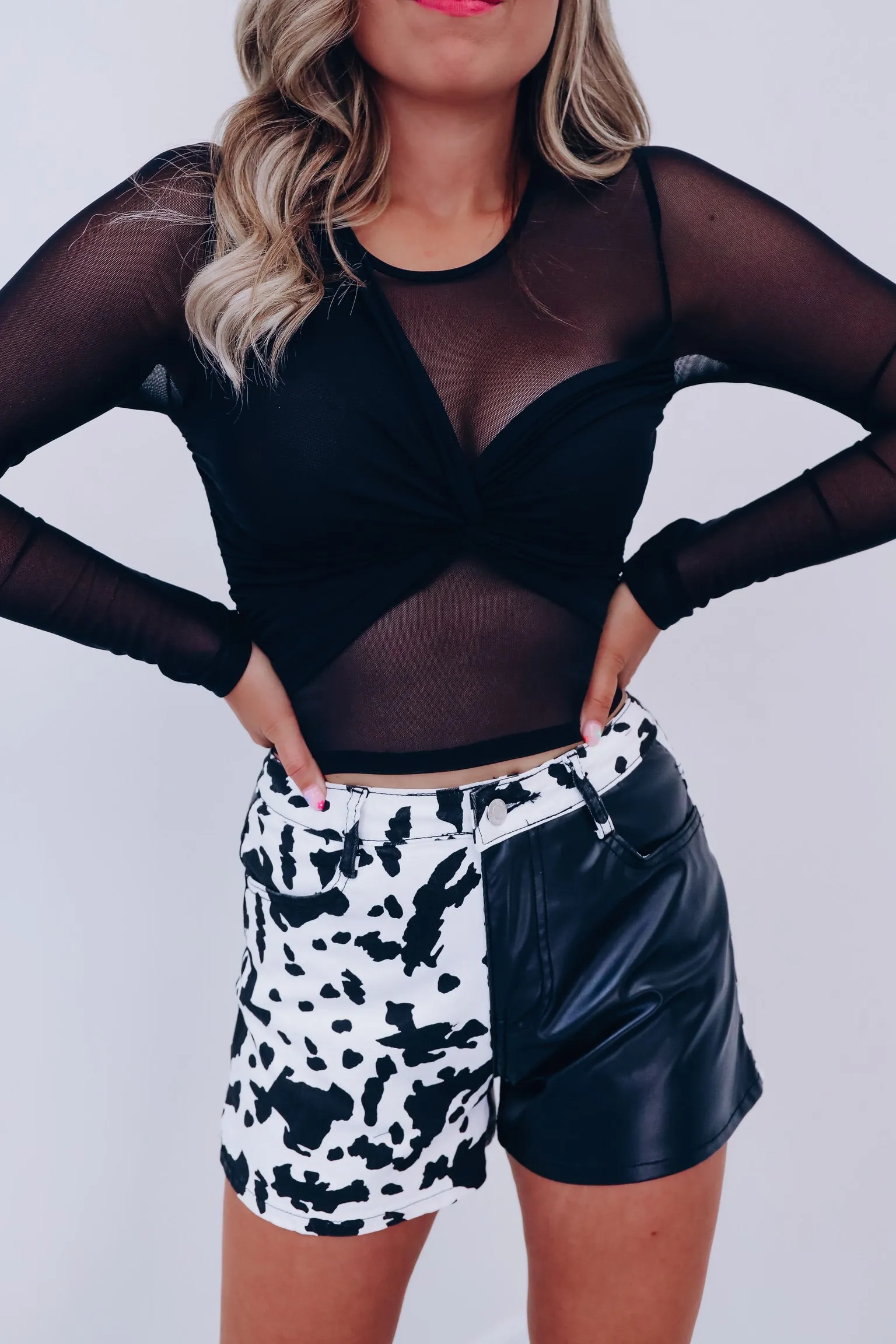 Night Scene Sheer Mesh Top - Black