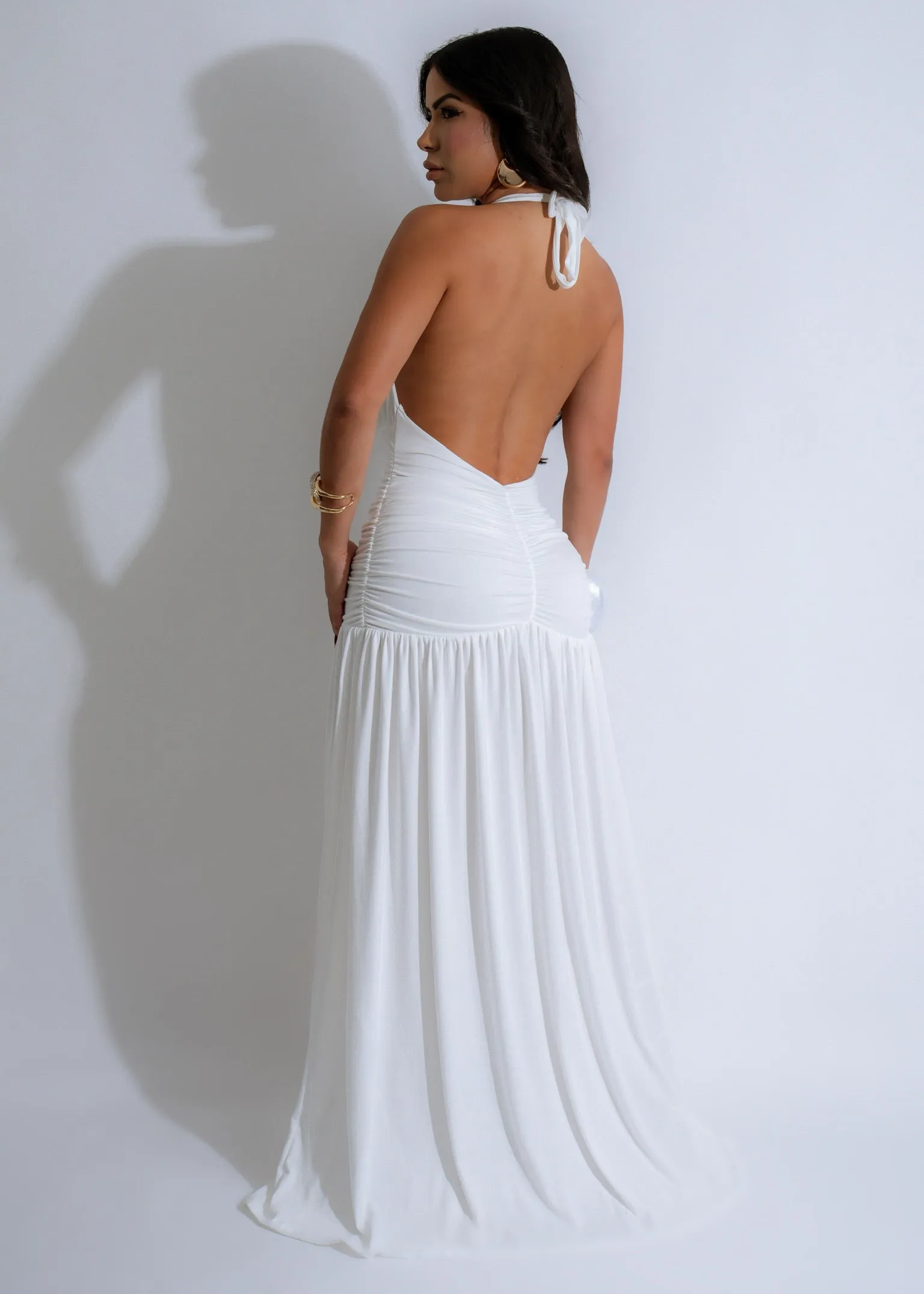 Nocturnal Flow Ruched Maxi Dress White