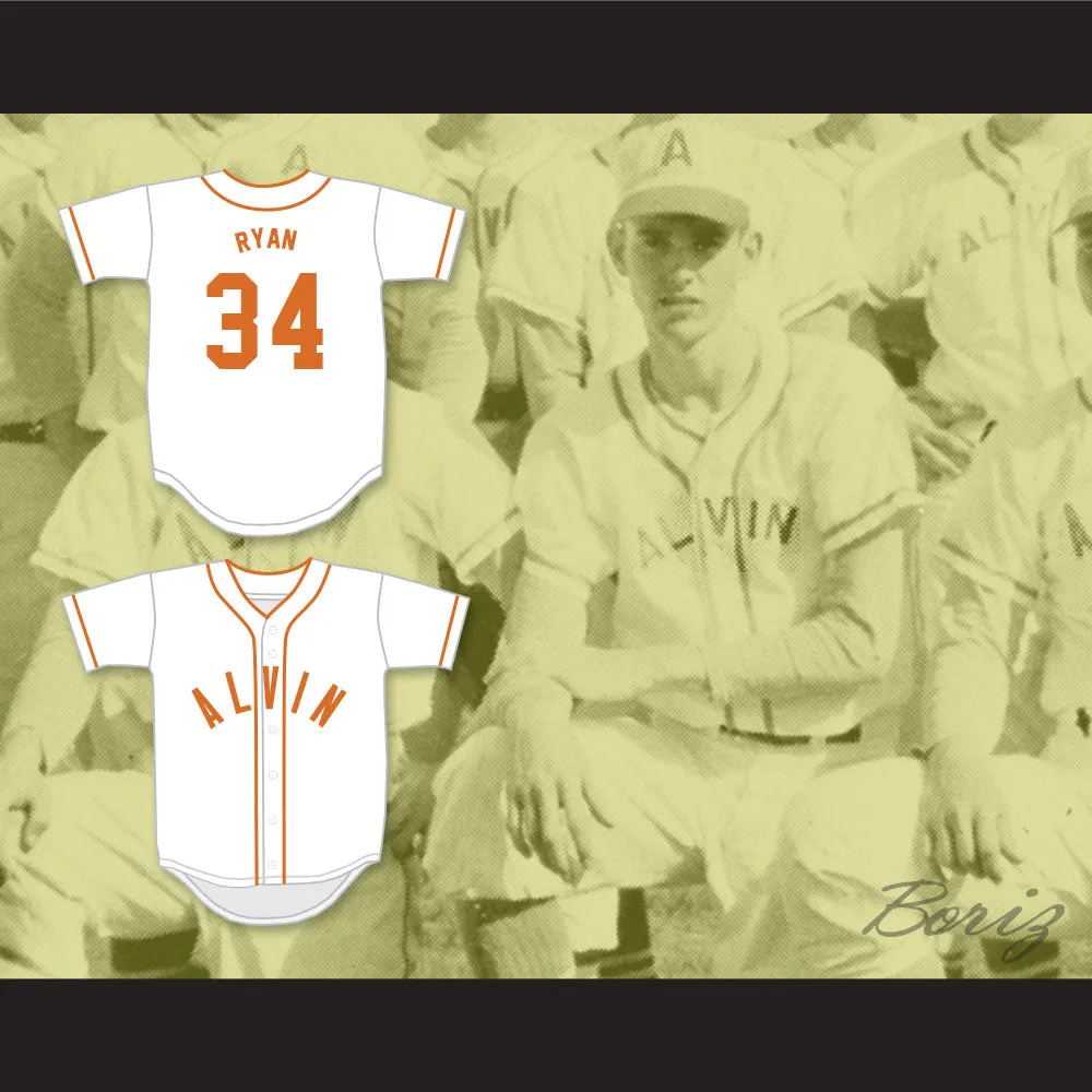 Nolan Ryan 34 Alvin High School Yellowjackets White Baseball Jersey 2