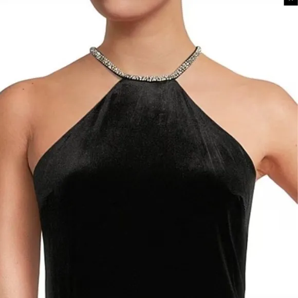 NWT Alex Marie Laura Stretch Velvet Embellished Halter Sheath Mini Dress Sz. 22W