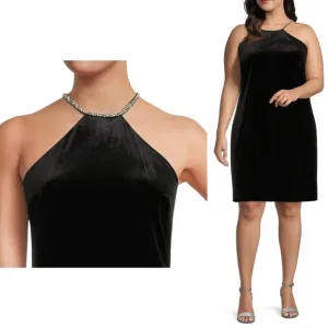 NWT Alex Marie Laura Stretch Velvet Embellished Halter Sheath Mini Dress Sz. 22W