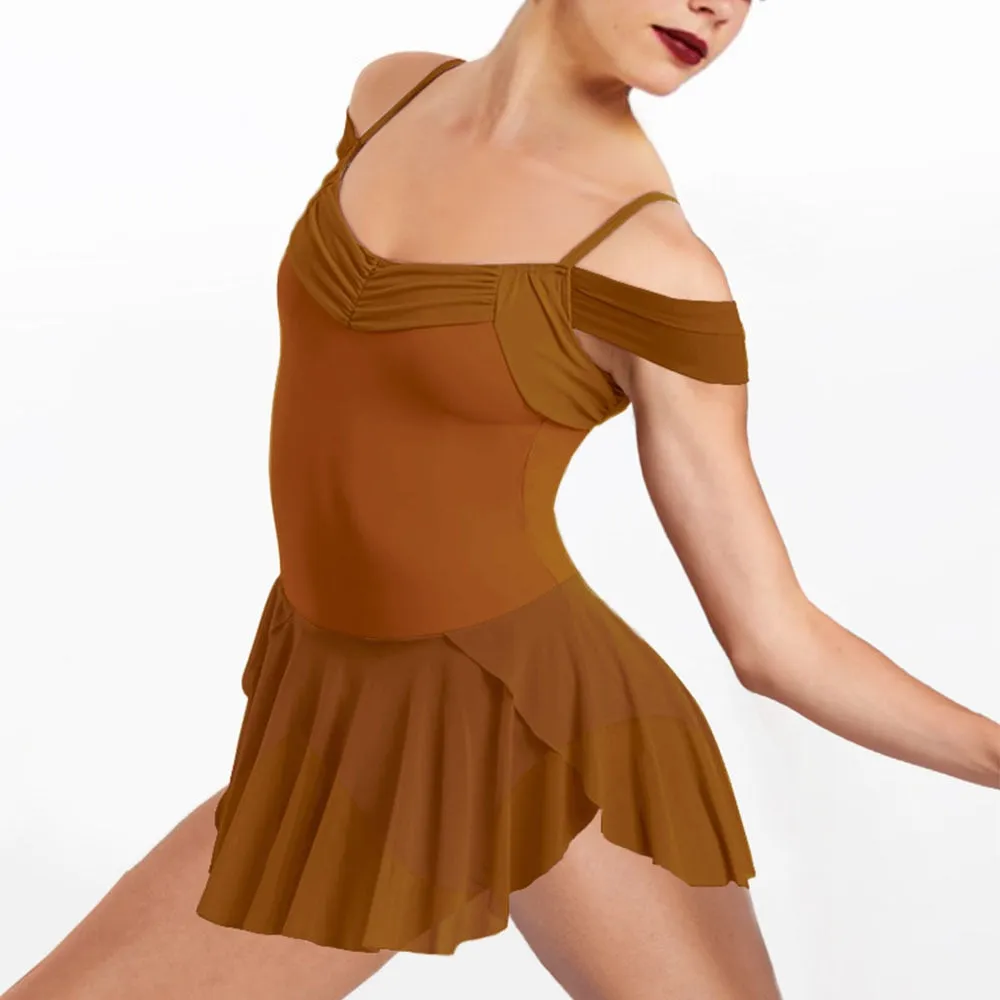 Off Shoulder Sleeves With Mesh Skirt Leotard