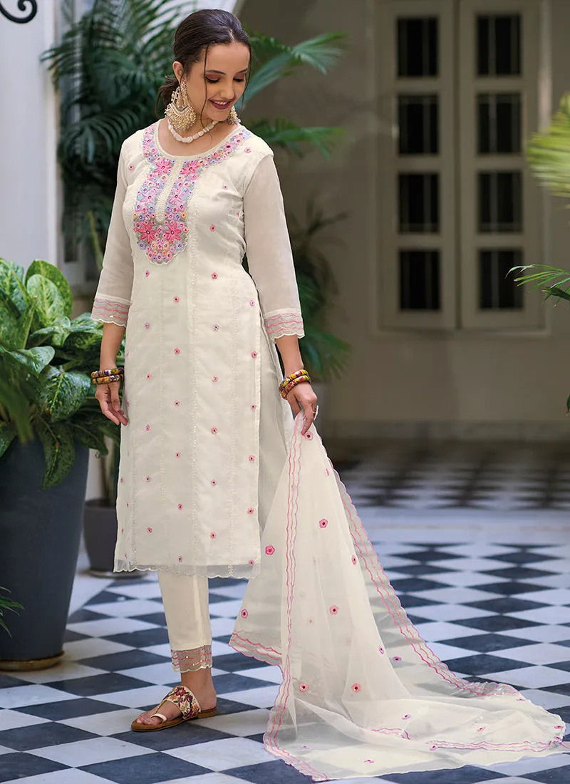 Off White Multi Floral Embroidery Traditional Salwar Kameez