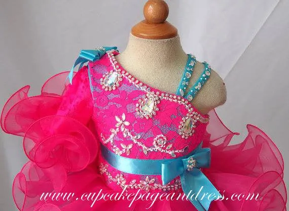 One Shoulder Lace Kids Cupcake Pageant Dress For Gifts,New Year