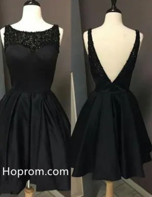 Open Back Homecoming Dress, Black Beaded Homecoming Dress