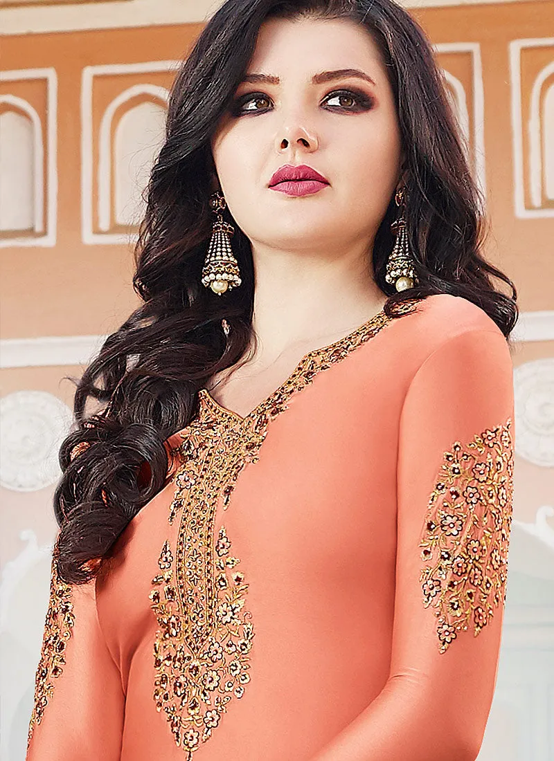 Orange And Maroon Embroidered Gharara Suit