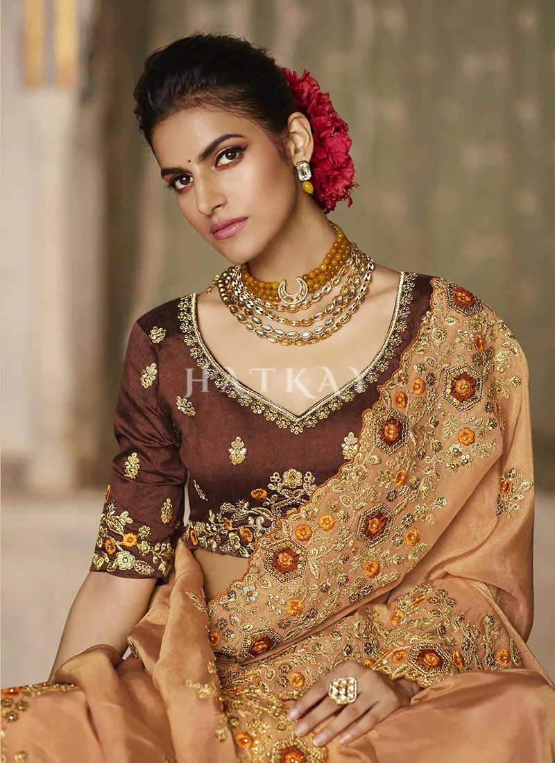 Orange Multi Embroidered Traditional Saree