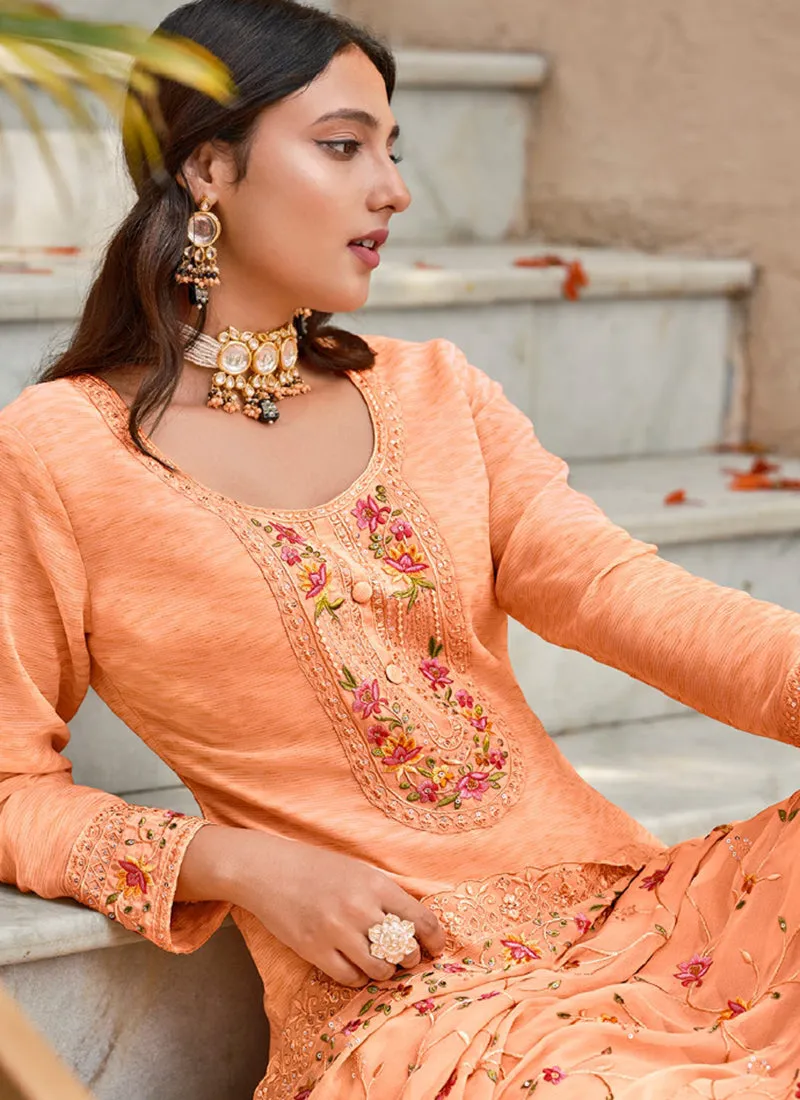 Orange Multi Embroidery Traditional Pant Suit