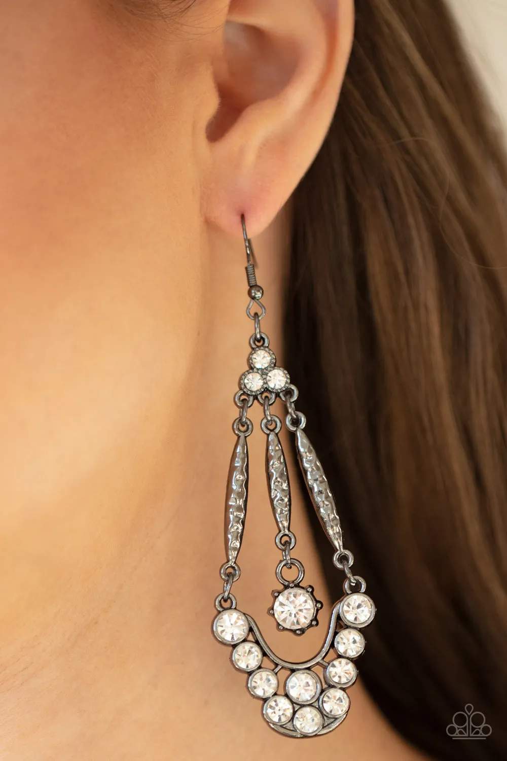 Paparazzi - High-Ranking Radiance - Black Earrings