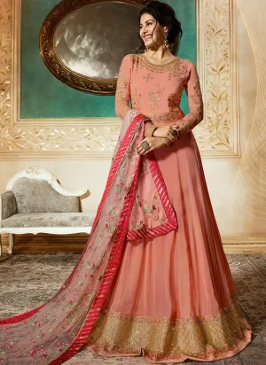 Peach Delicately Embroidered Kalidar Anarkali Suit