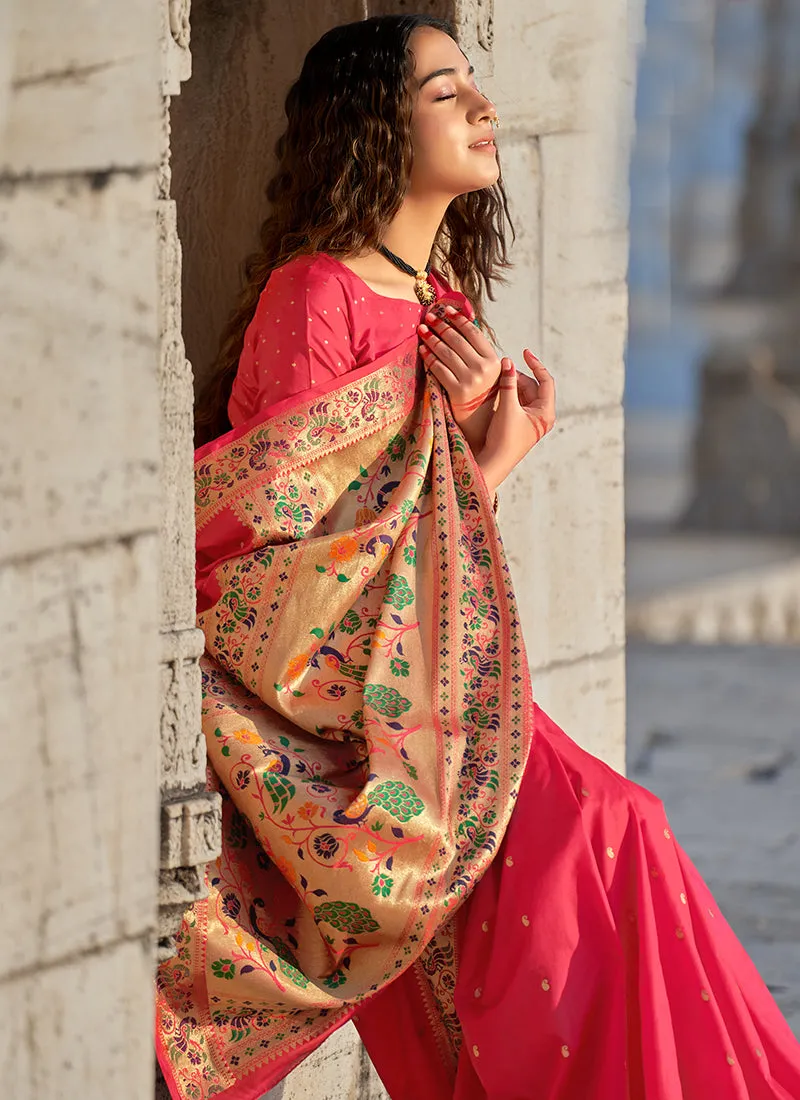 Peach Embellished Banarasi Silk Saree