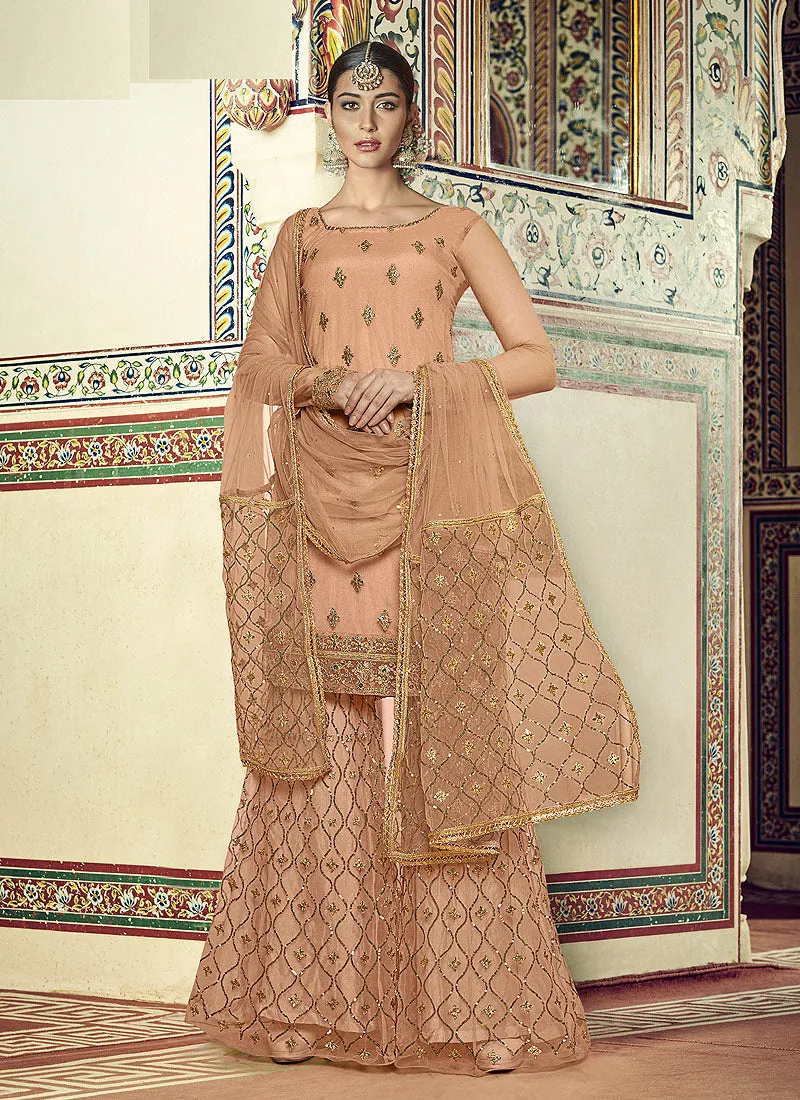 Peach Golden Designer Gharara Suit