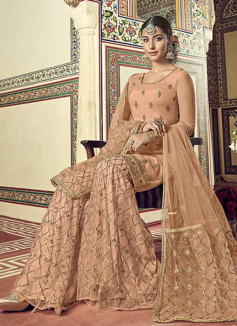 Peach Golden Designer Gharara Suit