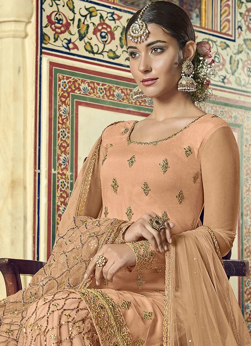 Peach Golden Designer Gharara Suit