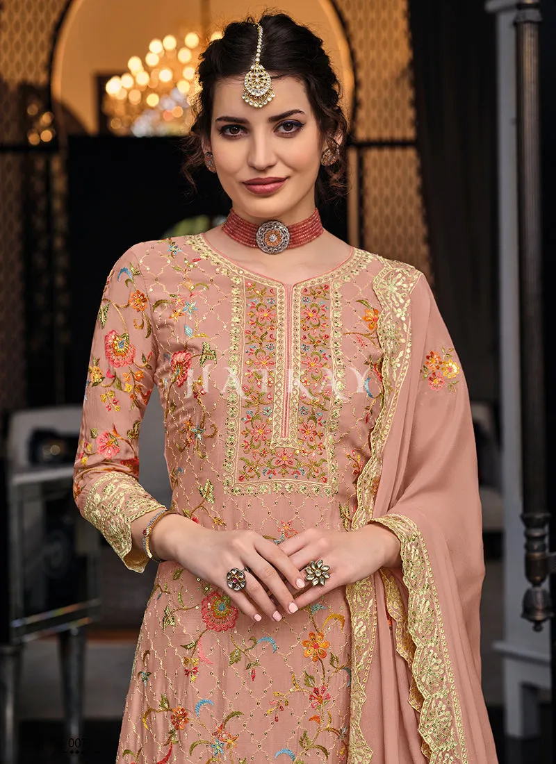 Peach Multi Embroidered Indian Palazzo Suit