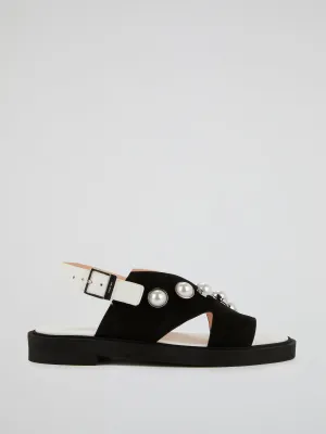 Pearl Detail Slingback Flat Sandals