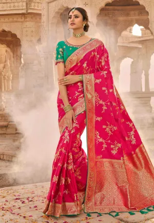 Pink And Grey Embroidered Wedding Saree