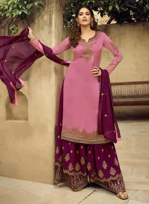 Pink And Plum Embroidered Designer Sharara Suit