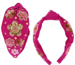 Pink Beaded Flower Headband