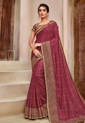 Pink Golden Traditional Zari Detailed Silk Saree