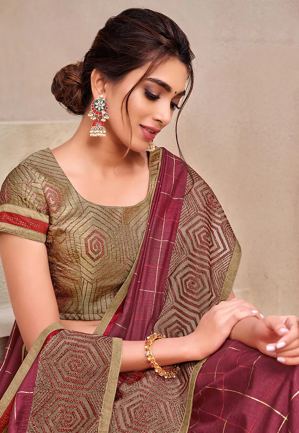Pink Golden Traditional Zari Detailed Silk Saree