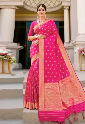 Pink Indian Banarasi Silk Saree