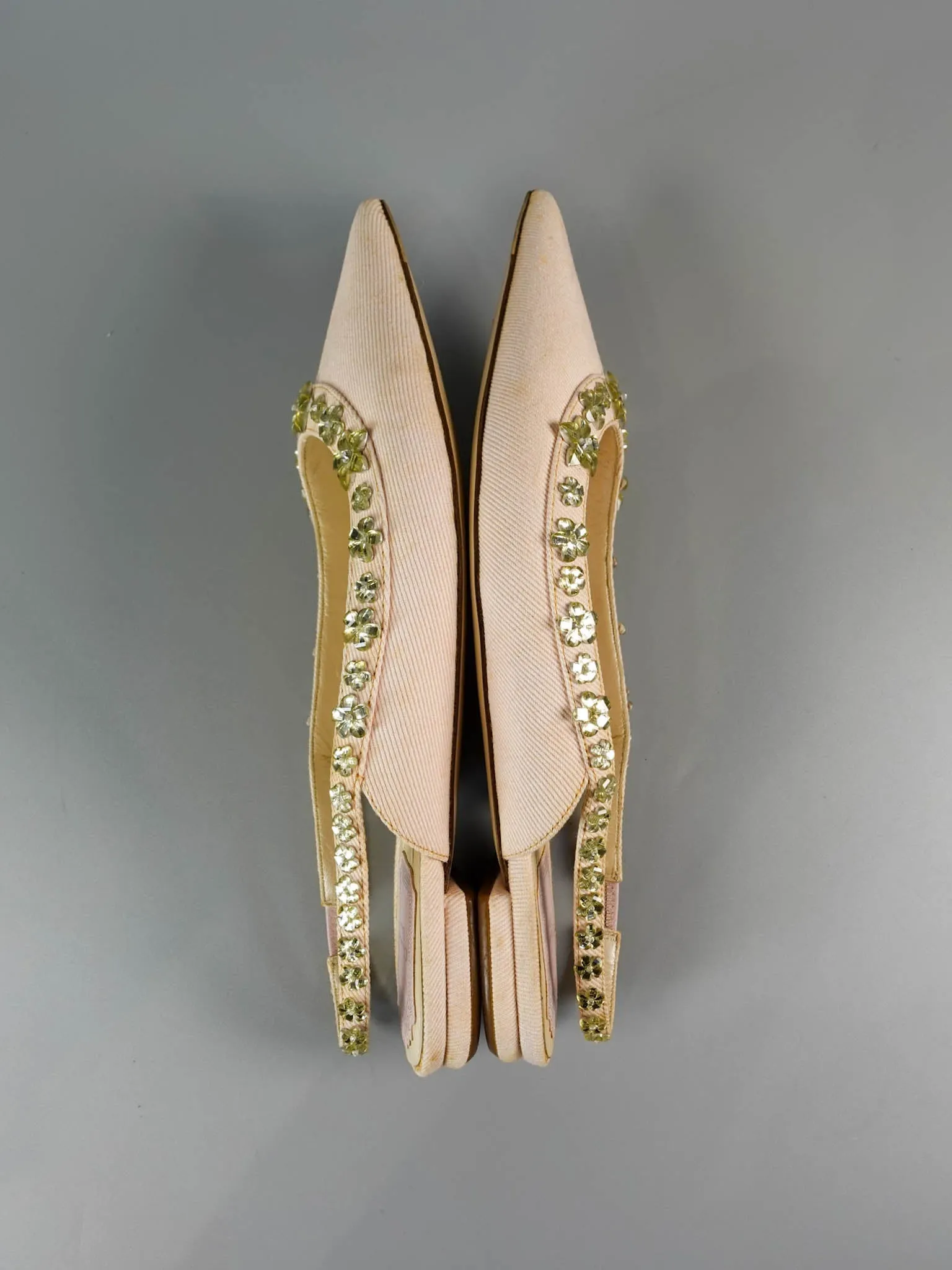 Pink Pointy Crystal Embellished Slingback Flats Size 39 EU