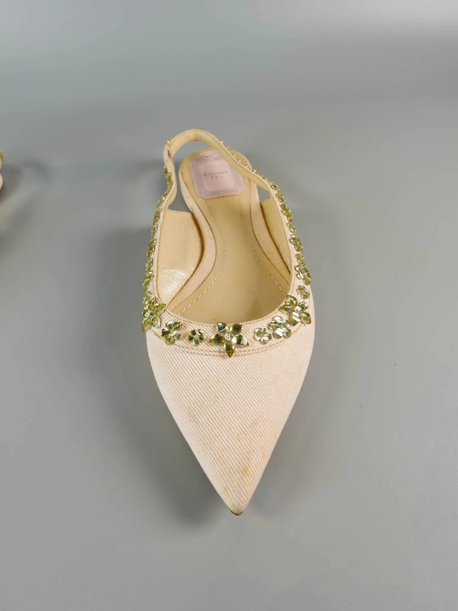 Pink Pointy Crystal Embellished Slingback Flats Size 39 EU