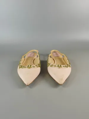 Pink Pointy Crystal Embellished Slingback Flats Size 39 EU