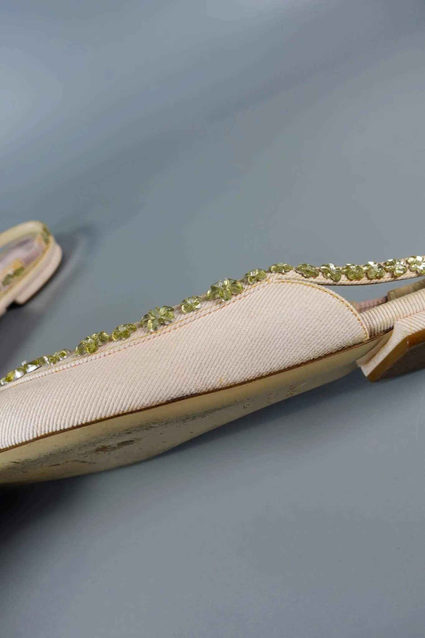 Pink Pointy Crystal Embellished Slingback Flats Size 39 EU