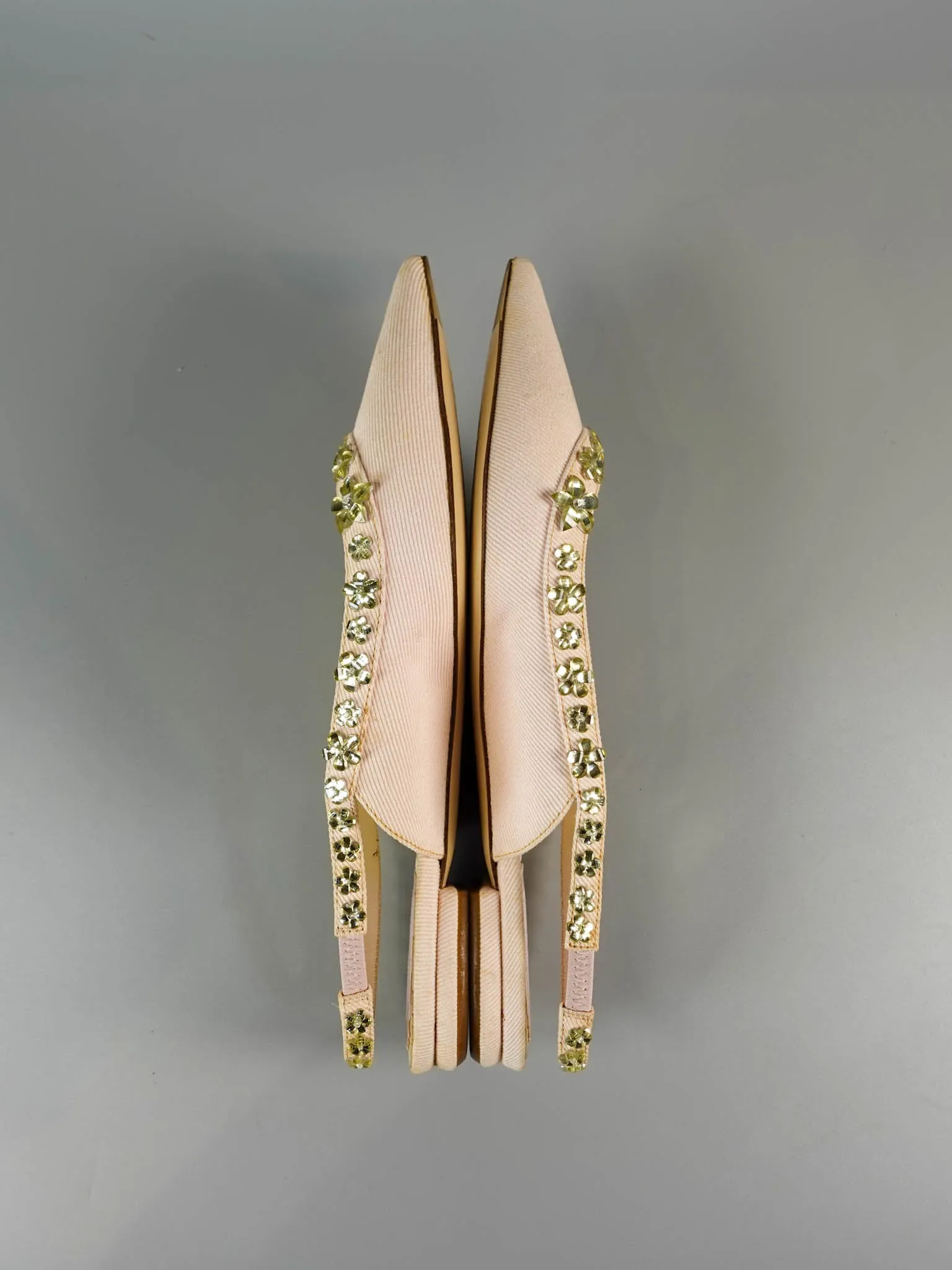Pink Pointy Crystal Embellished Slingback Flats Size 39 EU