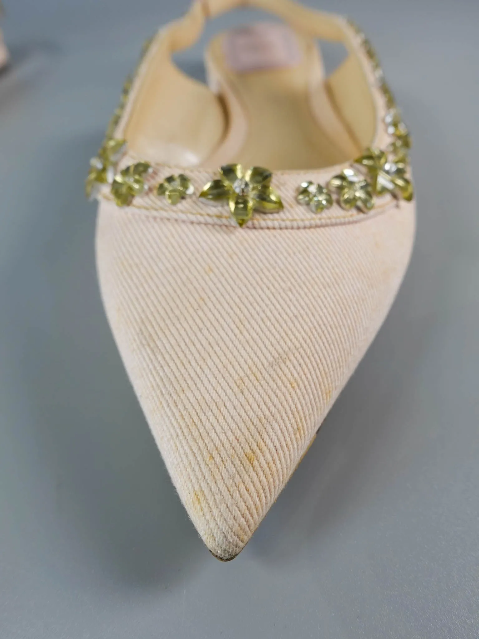 Pink Pointy Crystal Embellished Slingback Flats Size 39 EU