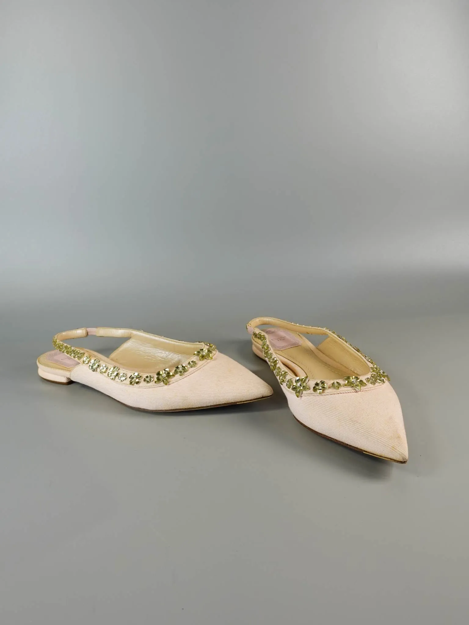 Pink Pointy Crystal Embellished Slingback Flats Size 39 EU