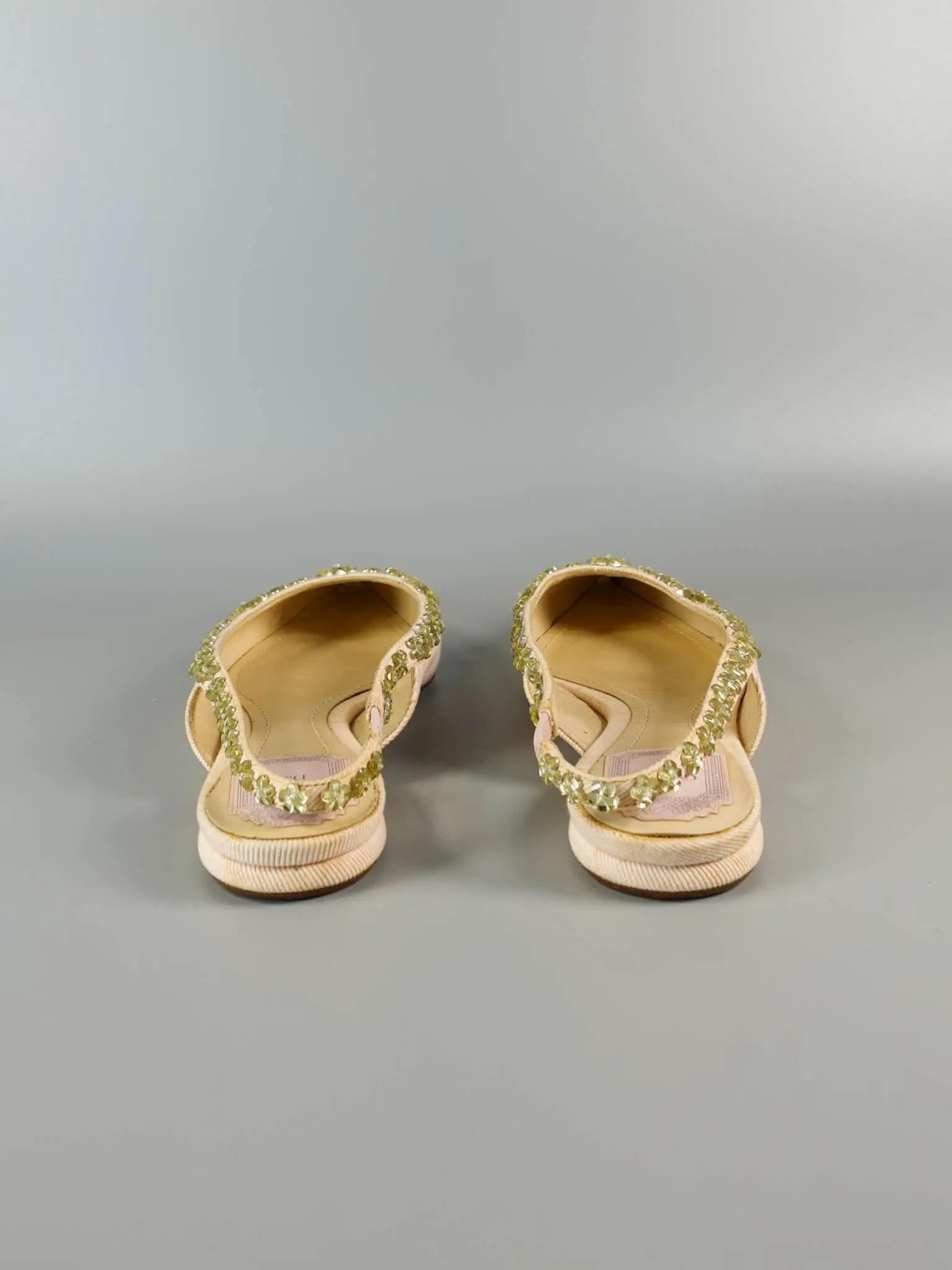 Pink Pointy Crystal Embellished Slingback Flats Size 39 EU