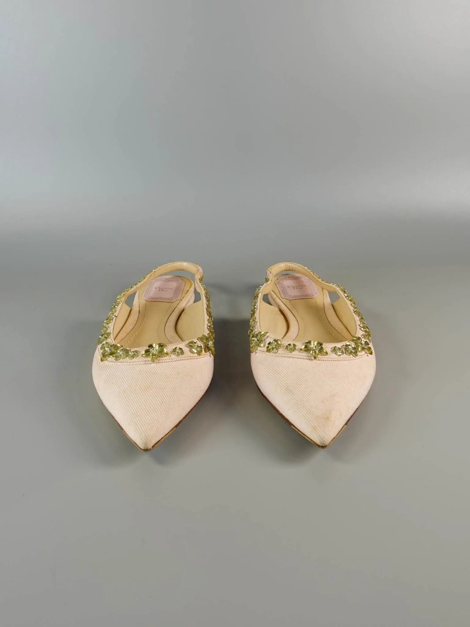 Pink Pointy Crystal Embellished Slingback Flats Size 39 EU
