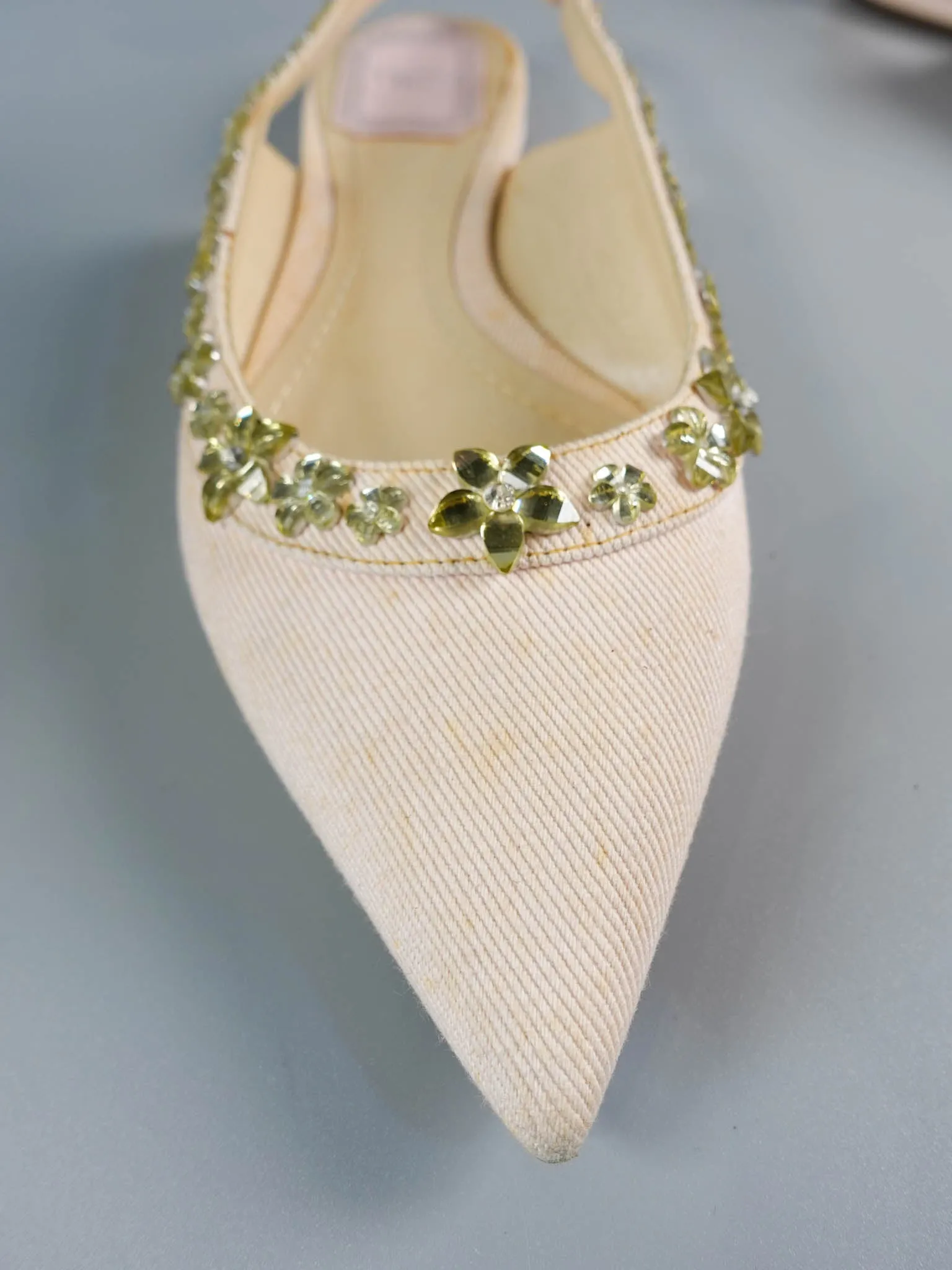 Pink Pointy Crystal Embellished Slingback Flats Size 39 EU