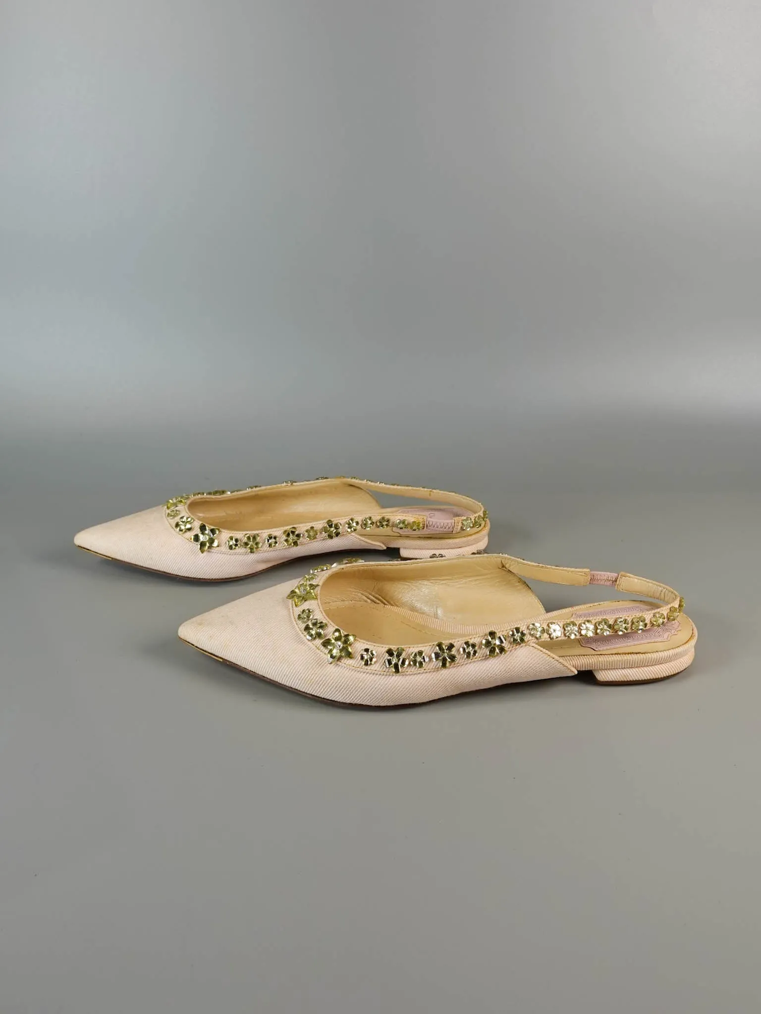 Pink Pointy Crystal Embellished Slingback Flats Size 39 EU