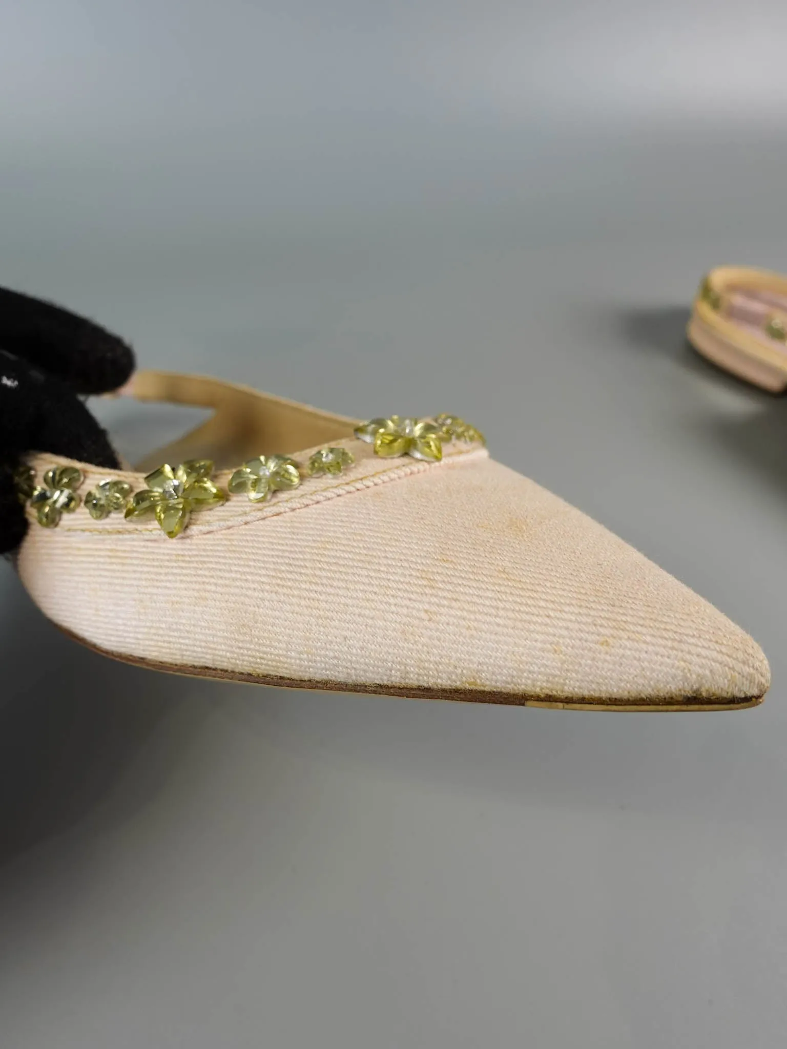 Pink Pointy Crystal Embellished Slingback Flats Size 39 EU