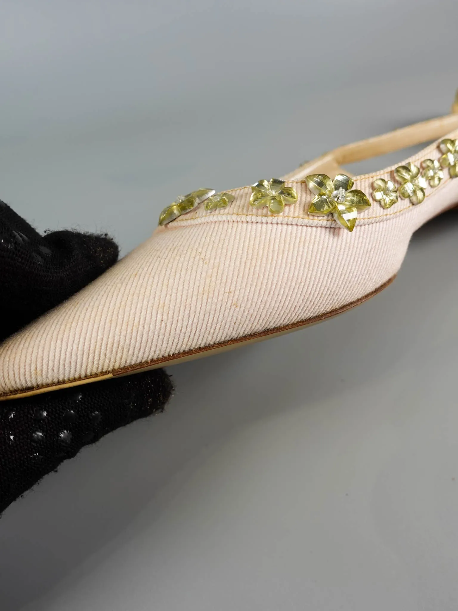 Pink Pointy Crystal Embellished Slingback Flats Size 39 EU