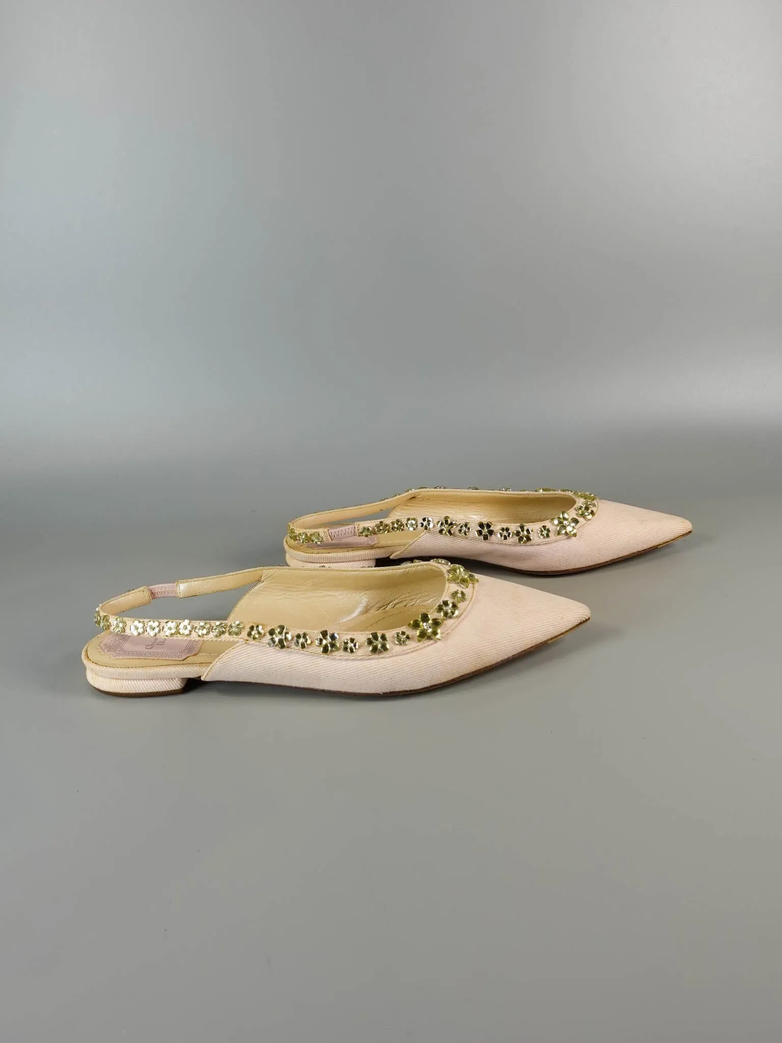 Pink Pointy Crystal Embellished Slingback Flats Size 39 EU