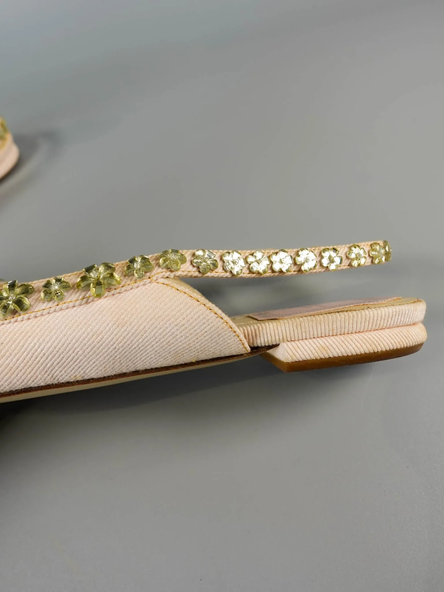Pink Pointy Crystal Embellished Slingback Flats Size 39 EU