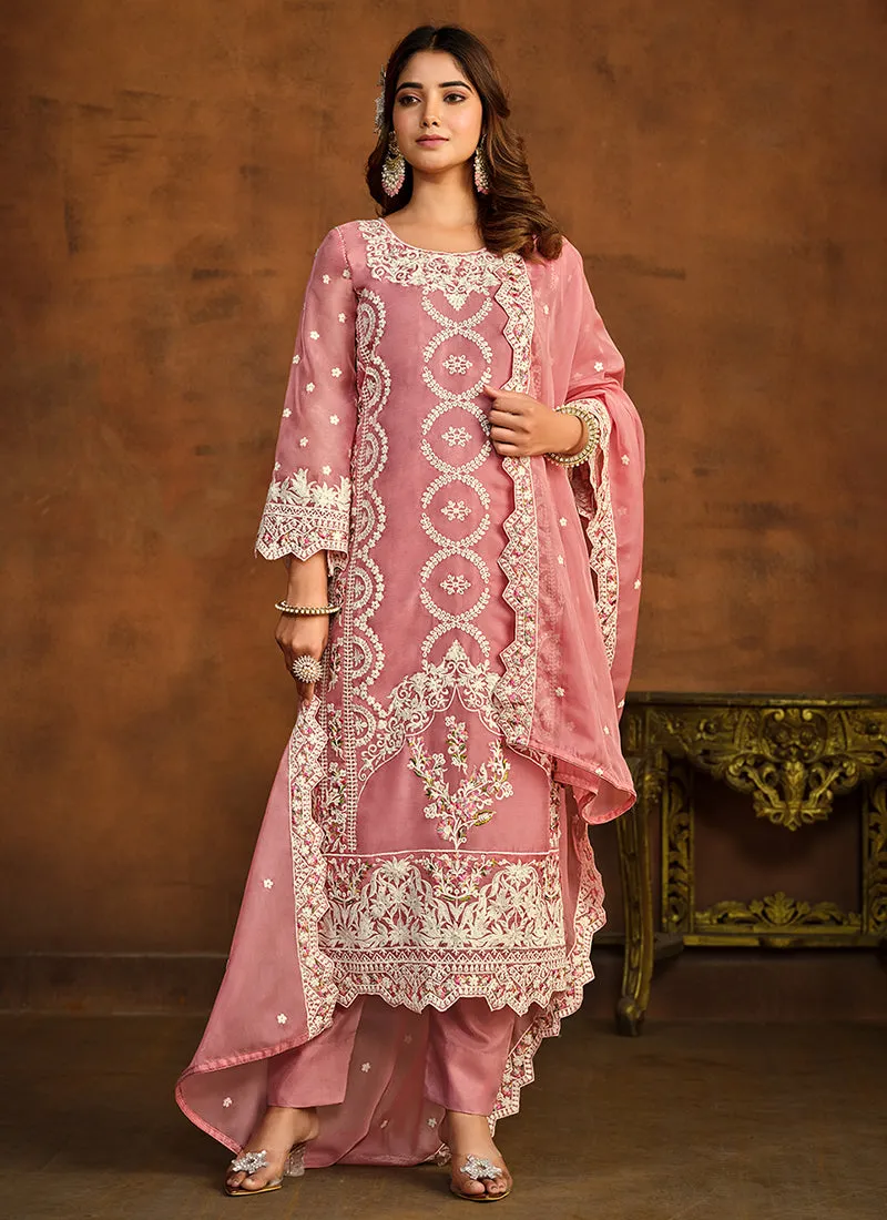 Pink Sequence Embroidery Traditional Pant Style Suit