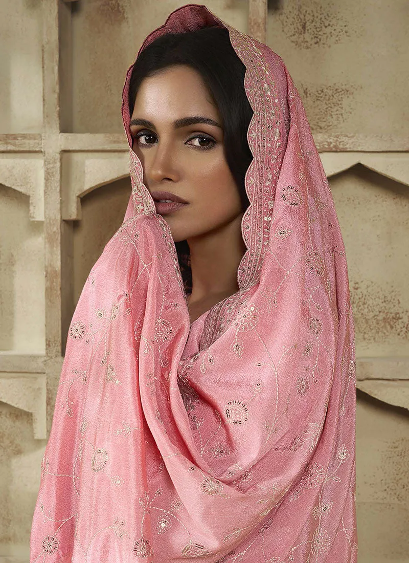 Pink Thread And Sequence Embroidery Pant Suit